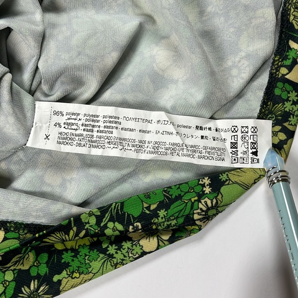 Zara Retro Floral Green Long Sleeve Mini Dress Sz S - Picture 8 of 8